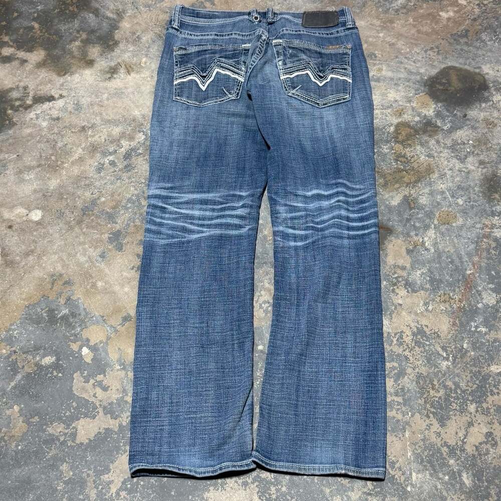 Salvage Mayhem Distressed Heavy Stitch Jeans Blue